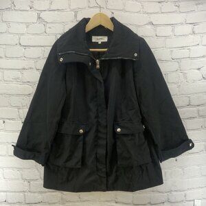 Calvin Klein Jacket Sz XS Petite Black Back Pleat Zip Up Big Pockets